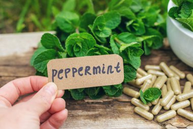 Nane özü, temel yağ ve takviyeler. Seçici odaklanma. Doğa.