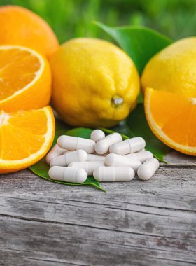 C vitamini ve narenciye. Seçici odaklanma. yiyecek.