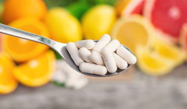 C vitamini ve narenciye. Seçici odaklanma. yiyecek.