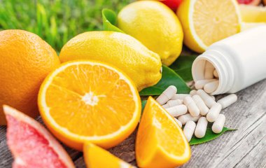 C vitamini ve narenciye. Seçici odaklanma. yiyecek.