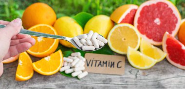 C vitamini ve narenciye. Seçici odaklanma. yiyecek.