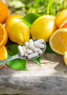 C vitamini ve narenciye. Seçici odaklanma. yiyecek.