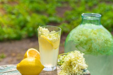 Yaşlı çiçeklerden şampanya. Seçici odaklanma. iç.