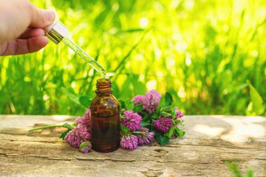 Kırmızı Yonca Özütü ve İlaveleri. Seçici Odaklanma. Doğa.