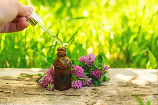 Kırmızı Yonca Özütü ve İlaveleri. Seçici Odaklanma. Doğa.