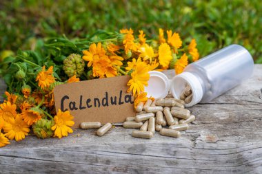 Tıbbi bitki takvimi homeopati. Seçici odaklanma. Doğa.