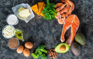 Ürünler Omega 3 içerir. Seçici odaklanma. yiyecek.