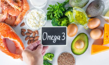 Ürünler Omega 3 içerir. Seçici odaklanma. yiyecek.