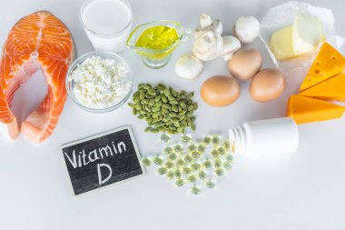 D vitamini içeren ürünler. Seçici odaklanma. yiyecek.
