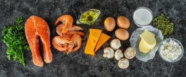 D vitamini içeren ürünler. Seçici odaklanma. yiyecek.