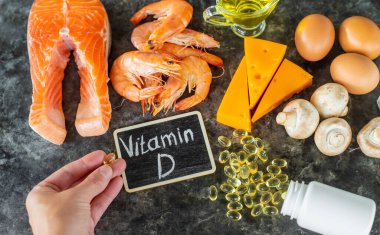 D vitamini içeren ürünler. Seçici odaklanma. yiyecek.