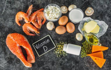 D vitamini içeren ürünler. Seçici odaklanma. yiyecek.