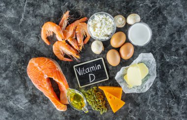 D vitamini içeren ürünler. Seçici odaklanma. yiyecek.