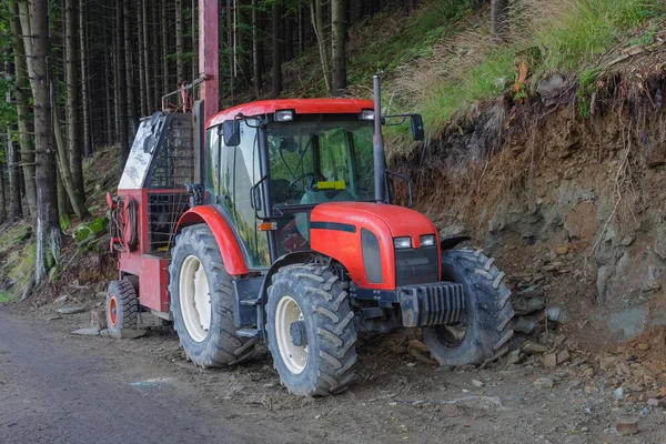 Tractor Boskabelbaan Voor Houtconcentratie Bergop Bergafwaarts Beskid Gebergte — Stockfoto