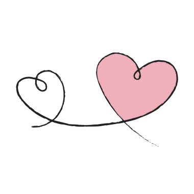 Hand-drawn hearts, one pink and the other white, symbolize love, tenderness, and emotional connection clipart