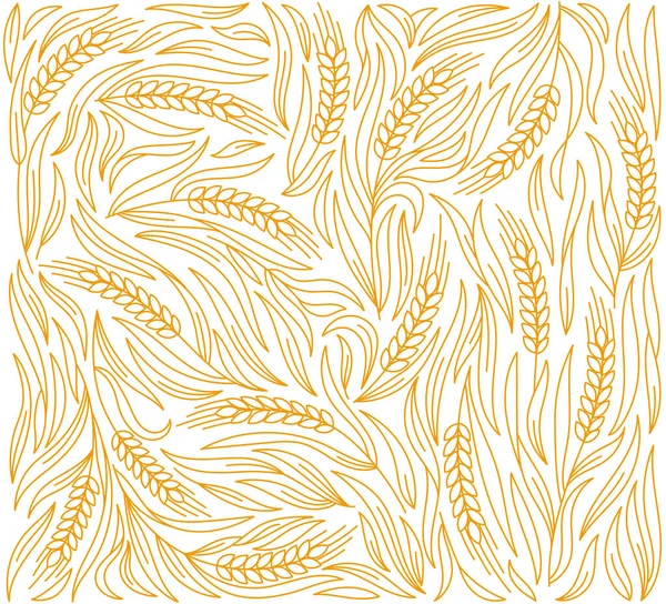 シリアル小麦のわらのパターンの背景 ライ麦 大麦の耳 ベクトル線イラスト 編集可能なアウトラインストローク パン用包装紙 — ストックベクタ