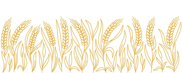 可编辑的笔划厚度 矢量线 黑麦或大麦的叶子和穗 面包店包装设计 — 图库矢量图片