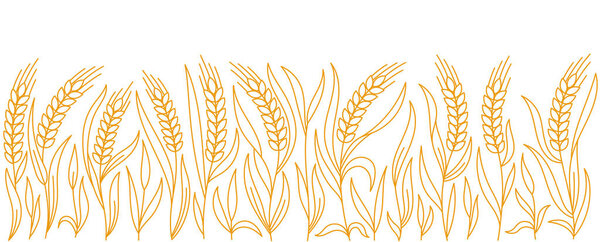 Editable outline stroke thickness. Vector line. Leaves and ears of wheat rye or barley. Design wrapper packaging of bakery.