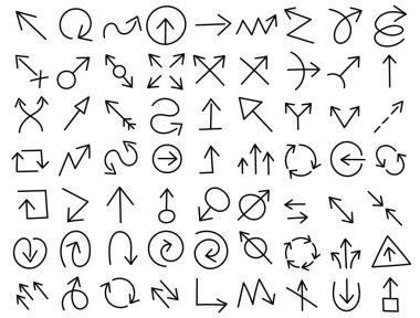 Arrows set collection. Vector contour line. Editable outline stroke thickness. Illustration clipart.