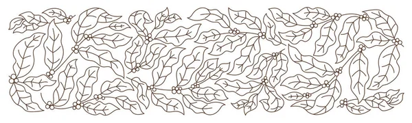 コーヒー用の包装紙 コーヒー植物のパターン 豆と葉 編集可能なアウトラインストローク ベクトル線図 — ストックベクタ