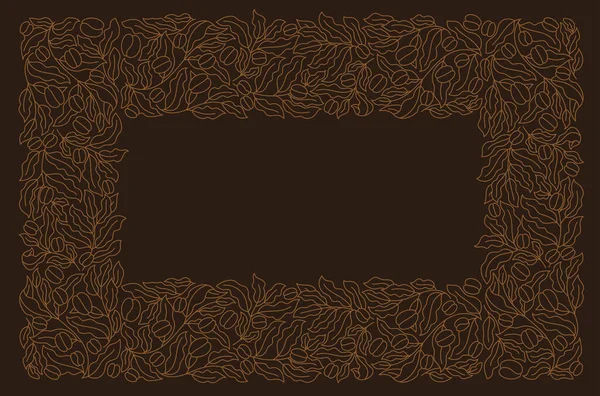 コーヒー用の正方形のフレーム コーヒー植物のパターン 豆と葉 編集可能なアウトラインストローク ベクトル線図 — ストックベクタ