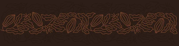 Kakaové Pozadí Vzorec Rostliny Fazole Listí Upravitelný Tah Osnovy Obrázek — Stockový vektor