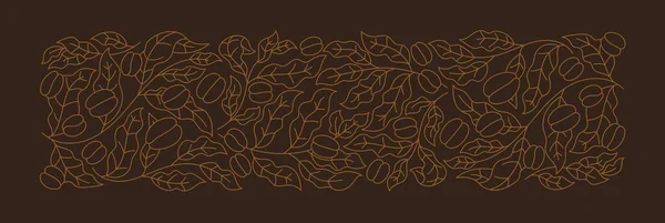 コーヒー用の包装紙 コーヒー植物のパターン 豆と葉 編集可能なアウトラインストローク ベクトル線図 — ストックベクタ
