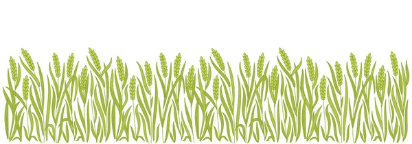 編集可能なアウトラインストロークの厚さ ベクトルライン 緑の小麦ライ麦や大麦の葉や耳 パン屋のデザイン包装 — ストックベクタ
