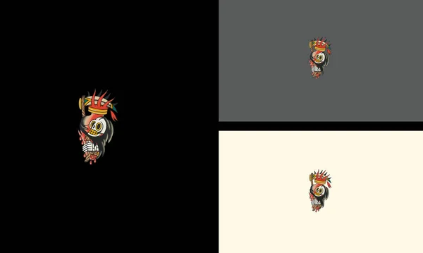 Tête Crâne Avec Des Fleurs Rouges Vecteur Tatouage Design — Image vectorielle