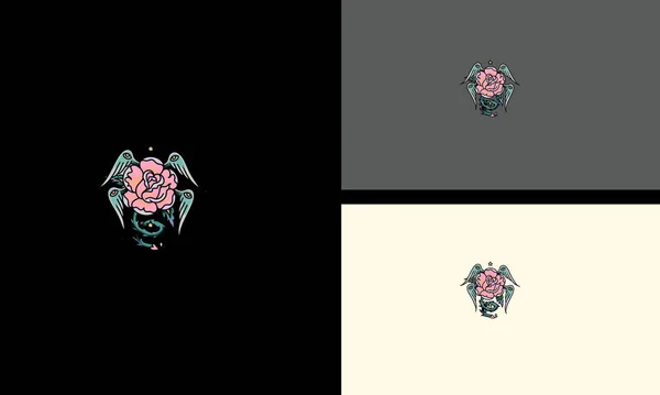Fleurs Rouges Avec Des Ailes Dessin Vectoriel Illustration — Image vectorielle