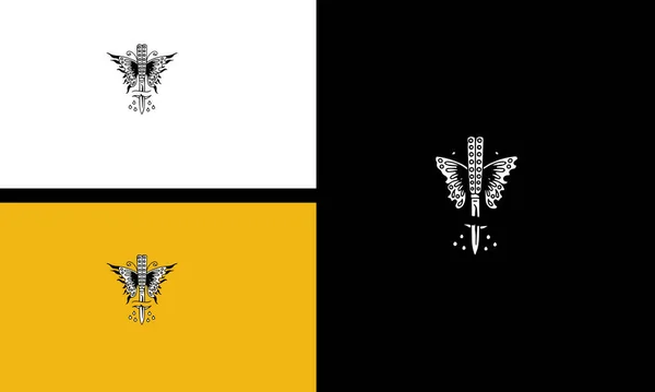 蝶と剣のベクトルアウトラインデザイン — ストックベクタ