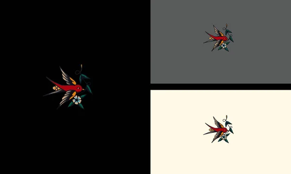 Oiseau Volant Avec Des Fleurs Dessin Vectoriel Illustration — Image vectorielle