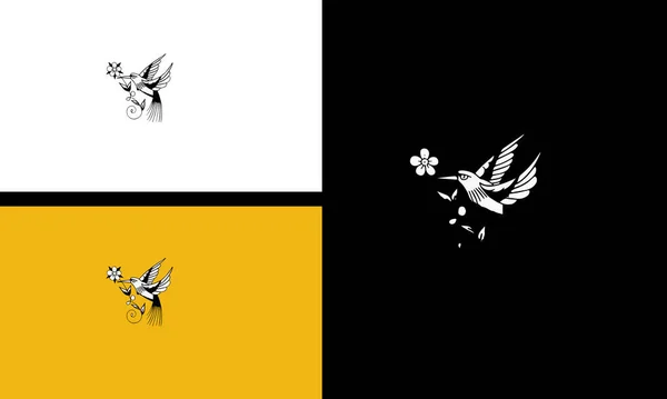 Птах Літає Квітами Векторний Контурний Дизайн — стоковий вектор