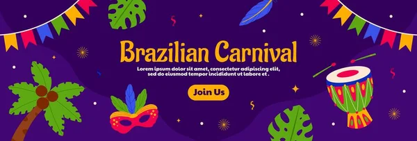 Feliz Carnaval Brasileiro 2023 Horizontal Banner Vector Flat Design — Vetor de Stock