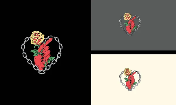 Hand Demon Hold Flowers Chain Vector Illustration Mascot Design — 图库矢量图片
