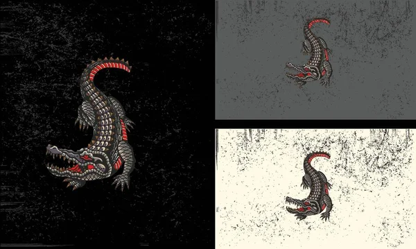 Талисман Черного Вектора Крокодила Плоская Конструкция — стоковый вектор