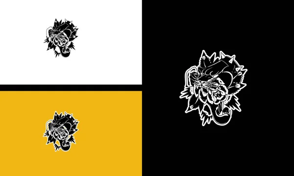 Tête Tigre Avec Des Fleurs Dessin Vectoriel Contour — Image vectorielle