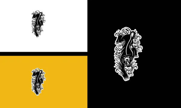 Panthère Tête Crâne Vecteur Ligne Art Design — Image vectorielle