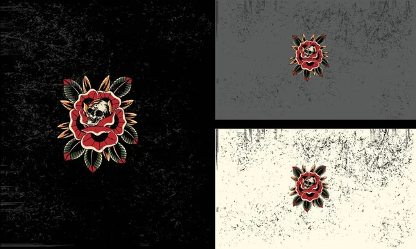 Κεφάλι Κρανίο Και Κόκκινα Λουλούδια Διανυσματική Απεικόνιση Σχεδιασμό Μασκότ — Διανυσματικό Αρχείο