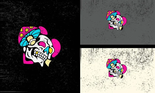 Head Skull Flowers Vector Mascot Design — Stockový vektor