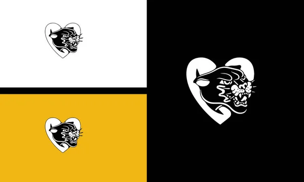Vecteur Cœur Chat Noir Blanc — Image vectorielle