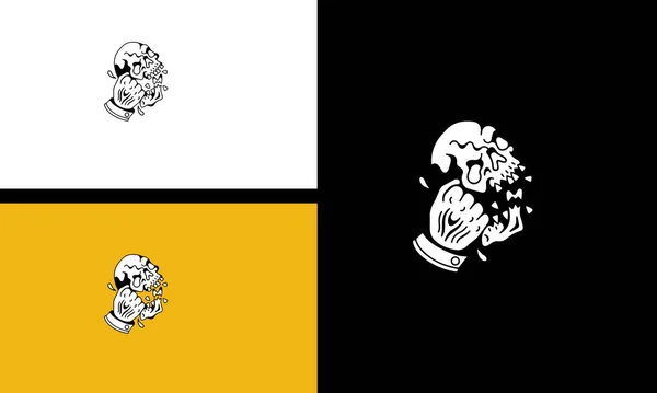 Vector Del Diseño Del Logo Cráneo Monocromático Negro Blanco Amarillo — Archivo Imágenes Vectoriales