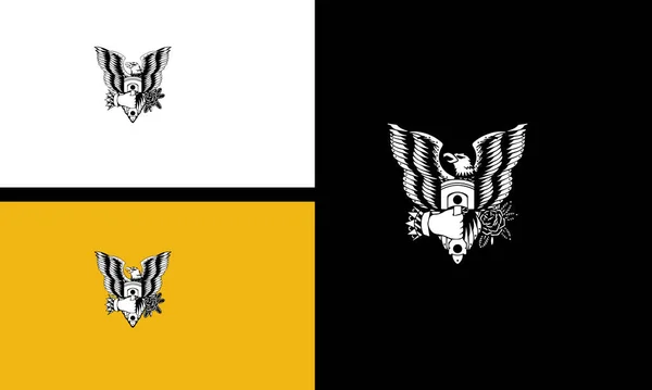 空飛ぶ鷲と手のベクトル線アートデザイン — ストックベクタ