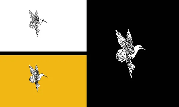 Flyga Fågel Vektor Illustration Linje Konst Design — Stock vektor