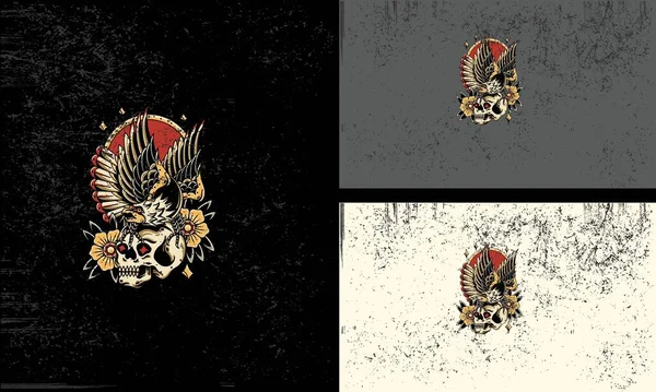 Head Skull Flying Eagle Vector Illustration Mascot Design — Stock Vector