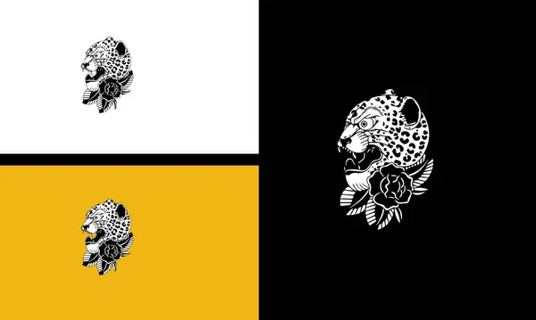 头头猎豹和花卉矢量线艺术设计 — 图库矢量图片