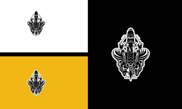 蝶と剣のベクトルラインアートデザイン — ストックベクタ