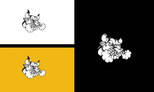 Tête Taureau Avec Corne Vecteur Ligne Art Design — Image vectorielle