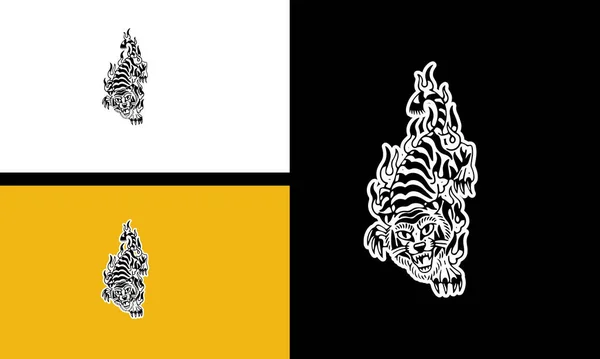 Тигр Векторной Линией Пламени Художественный Дизайн — стоковый вектор