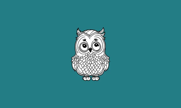 Happy Cute Owl Kawaii Line Art Design — Stock Vector